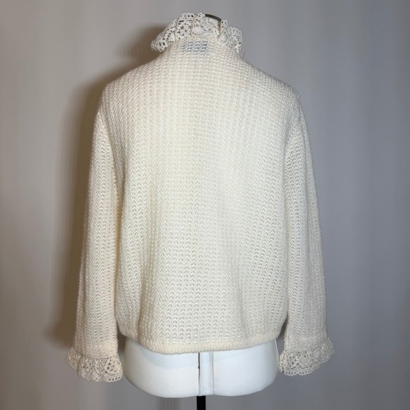 Sidney Gould Vintage 1960s Cream Mohair Knit Lace Ruffle Cardigan Sweater Womens - Picture 6 of 10